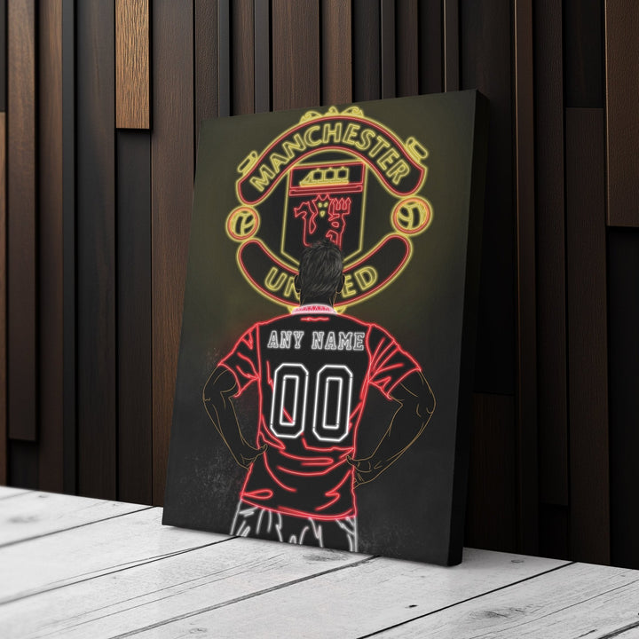 Manchester United Personalized Jersey Canvas | Neon Wall Art - CanvasNeon