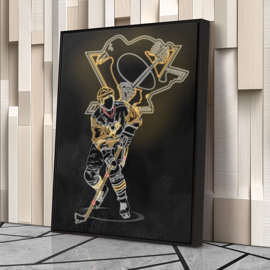 Mario Lemieux Neon Canvas Art | Penguins Wall Decor - CanvasNeon