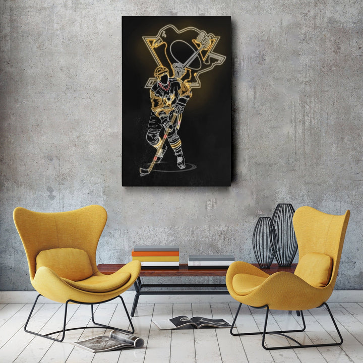 Mario Lemieux Neon Canvas Art | Penguins Wall Decor - CanvasNeon