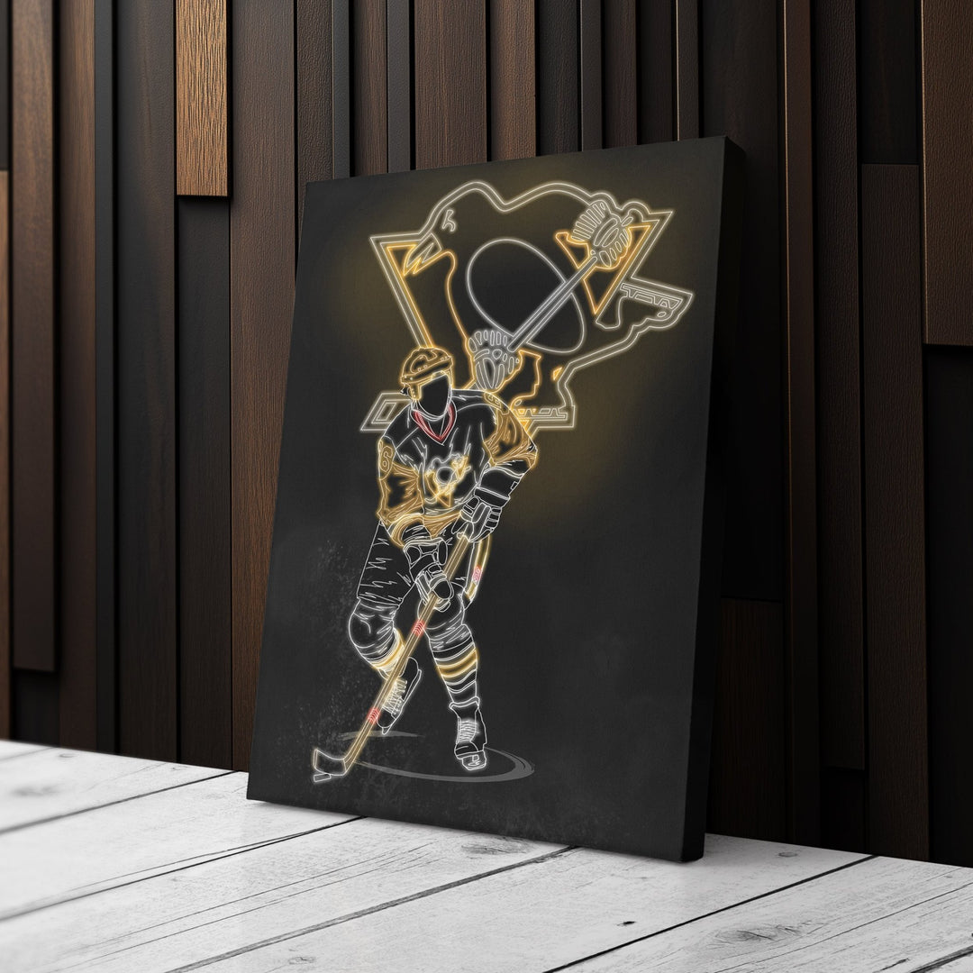 Mario Lemieux Neon Canvas Art | Penguins Wall Decor - CanvasNeon