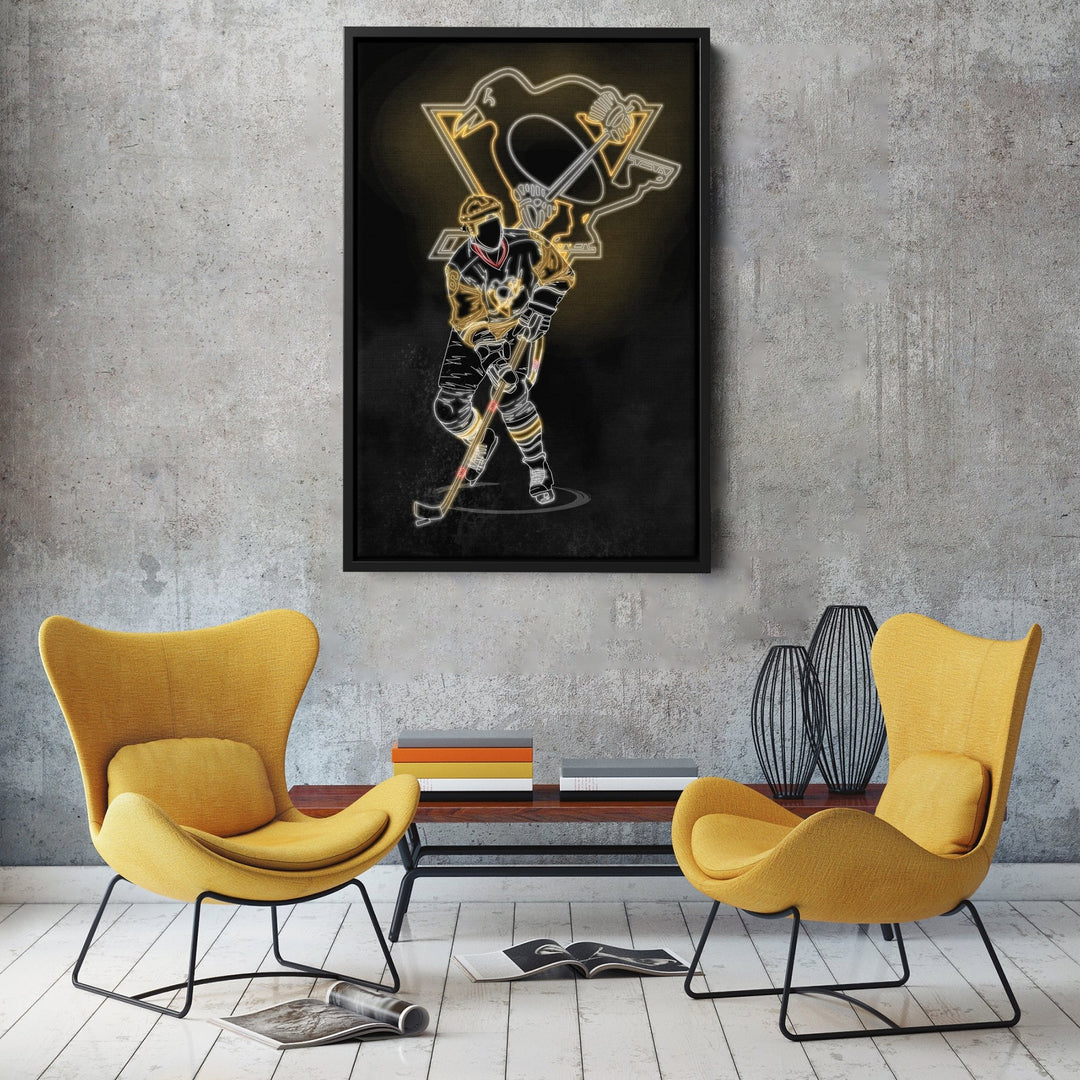 Mario Lemieux Neon Canvas Art | Penguins Wall Decor - CanvasNeon