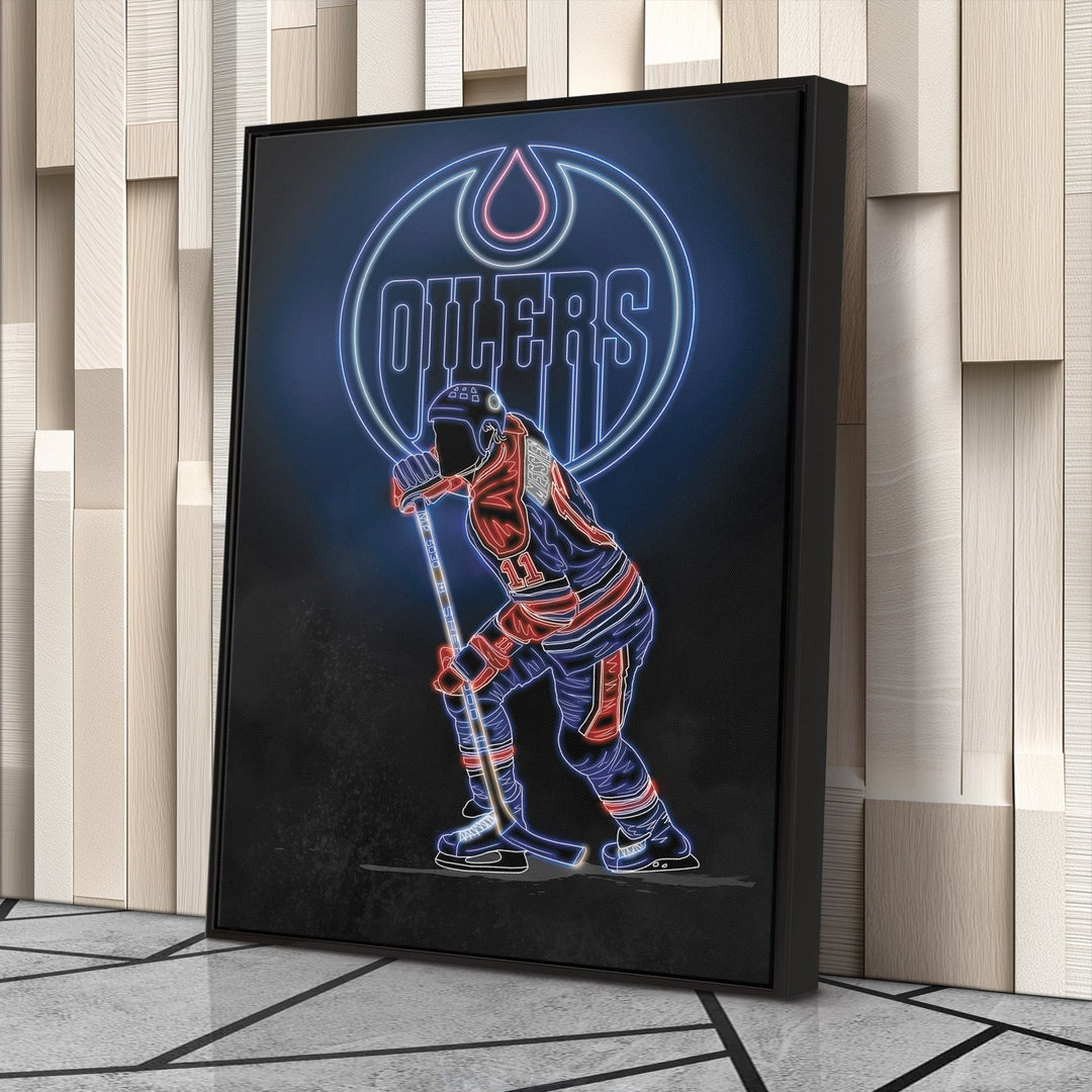 Mark Messier Neon Canvas Art | Oilers Wall Decor - CanvasNeon