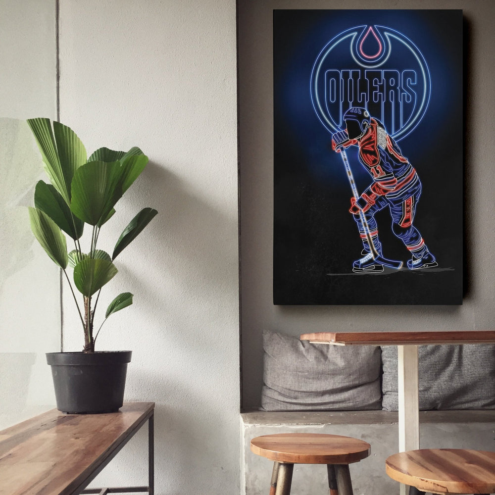 Mark Messier Neon Canvas Art | Oilers Wall Decor - CanvasNeon