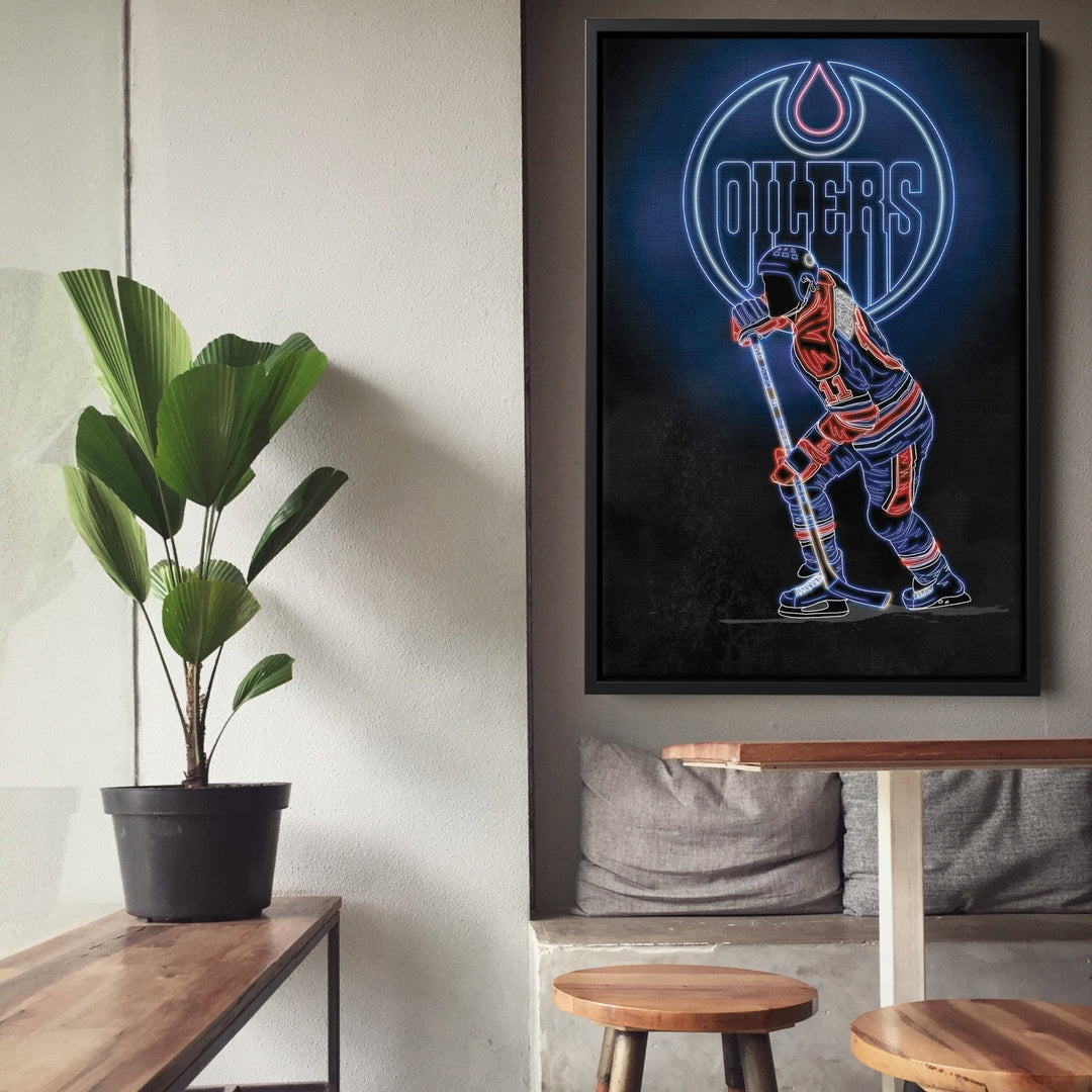 Mark Messier Neon Canvas Art | Oilers Wall Decor - CanvasNeon