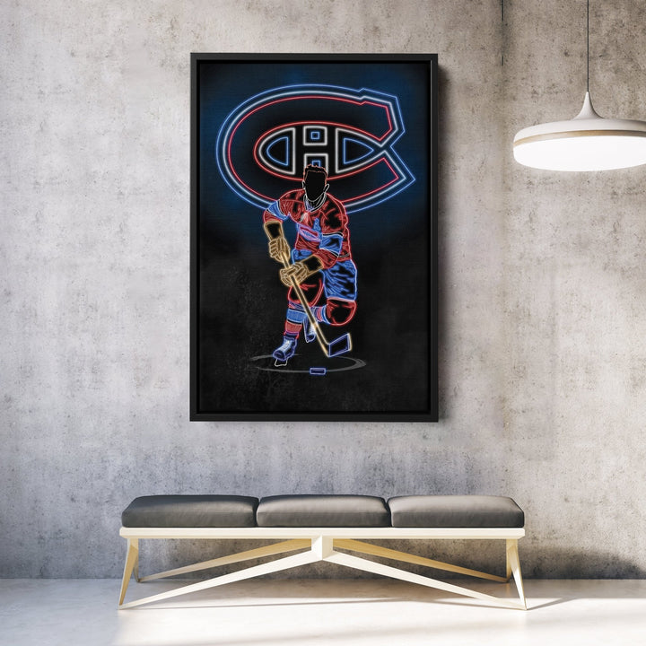 Maurice Richard Neon Canvas Art | Canadiens Wall Decor - CanvasNeon