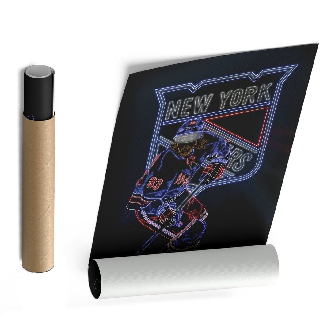 Mika Zibanejad Neon Canvas Art | Rangers Wall Decor - CanvasNeon