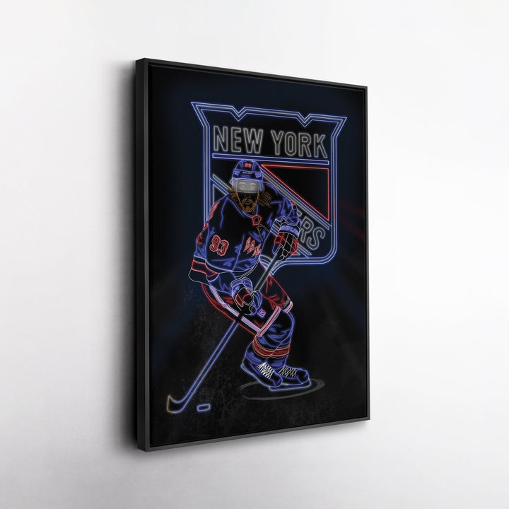 Mika Zibanejad Neon Canvas Art | Rangers Wall Decor - CanvasNeon