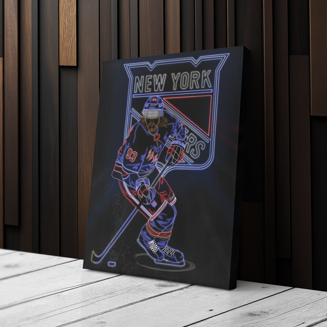 Mika Zibanejad Neon Canvas Art | Rangers Wall Decor - CanvasNeon