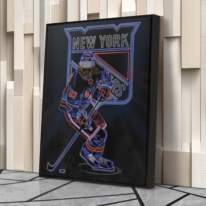 Mika Zibanejad Neon Canvas Art | Rangers Wall Decor - CanvasNeon