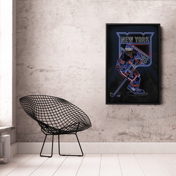Mika Zibanejad Neon Canvas Art | Rangers Wall Decor - CanvasNeon