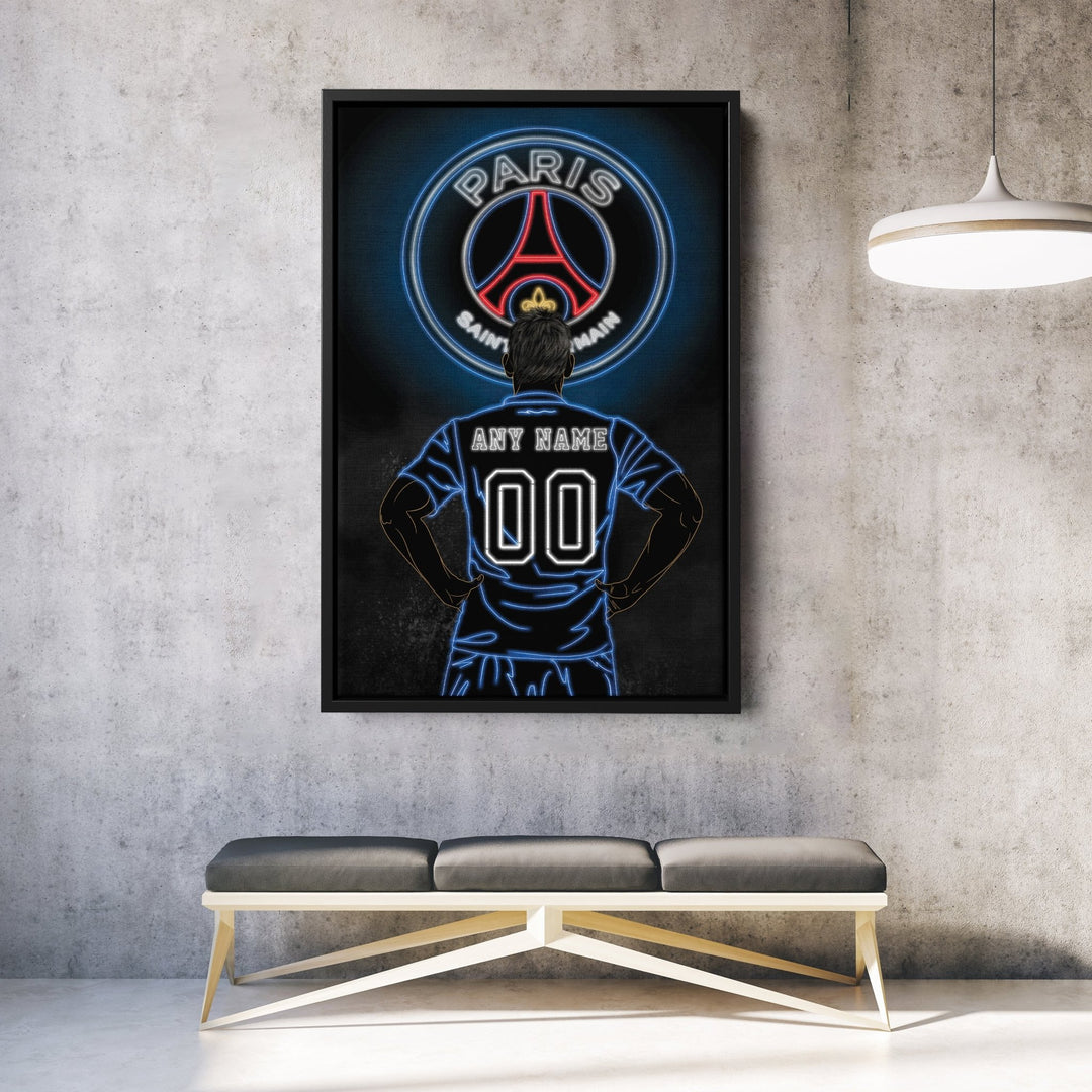 Paris Saint - Germain Personalized Jersey Canvas | Neon Wall Art - CanvasNeon