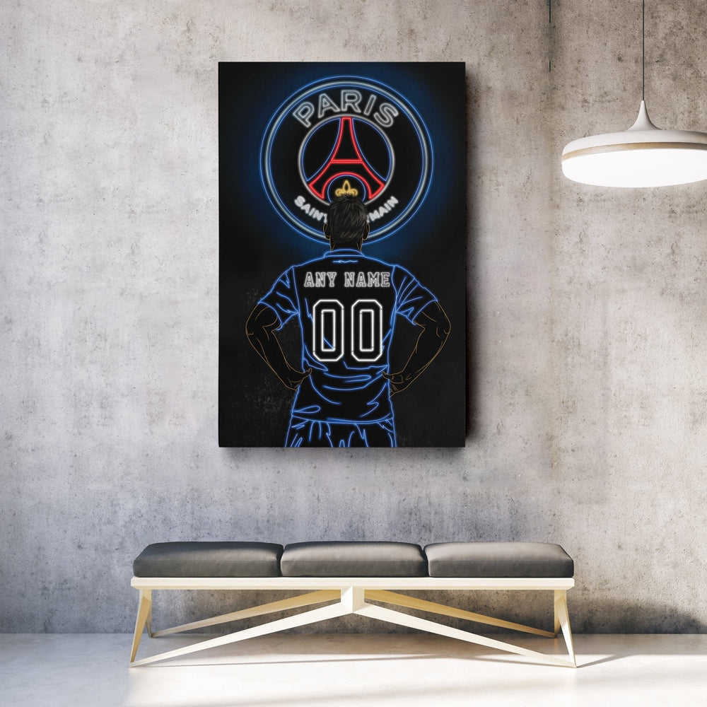 Paris Saint - Germain Personalized Jersey Canvas | Neon Wall Art - CanvasNeon