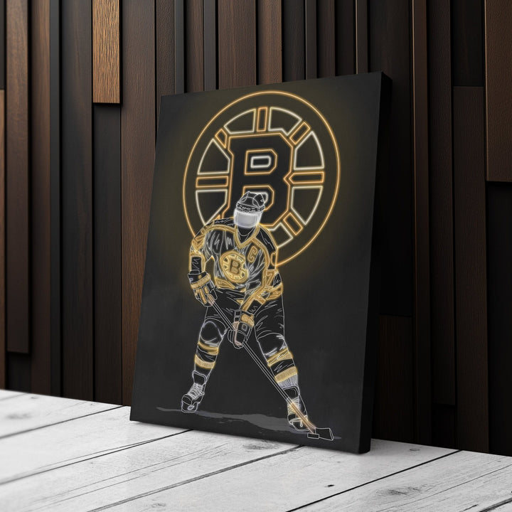 Ray Bourque Neon Canvas Art | Bruins Wall Decor - CanvasNeon