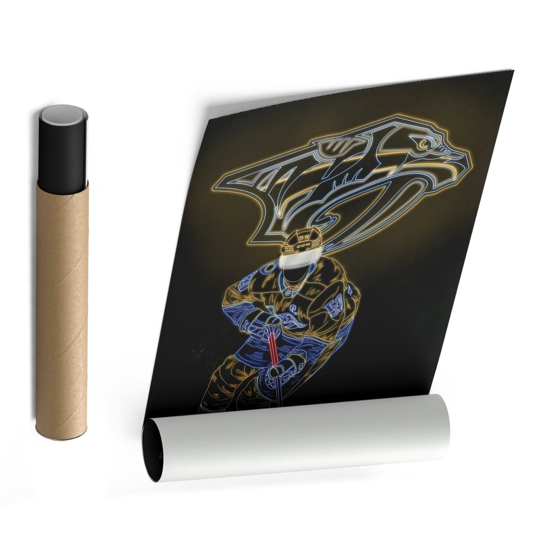 Roman Josi Neon Canvas Art | Predators Wall Decor - CanvasNeon