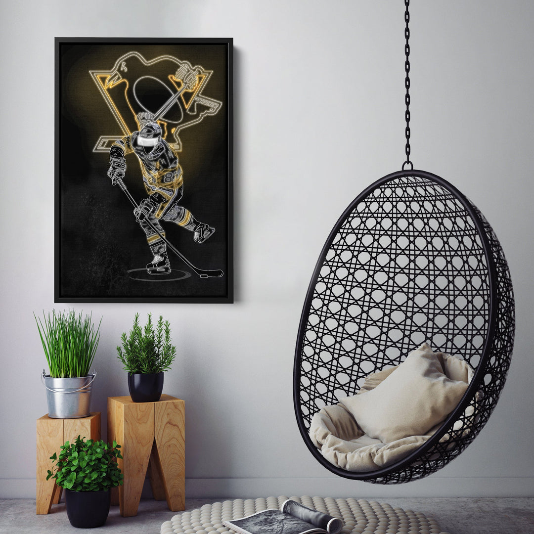 Sidney Crosby Neon Canvas Art | Penguins Wall Decor - CanvasNeon