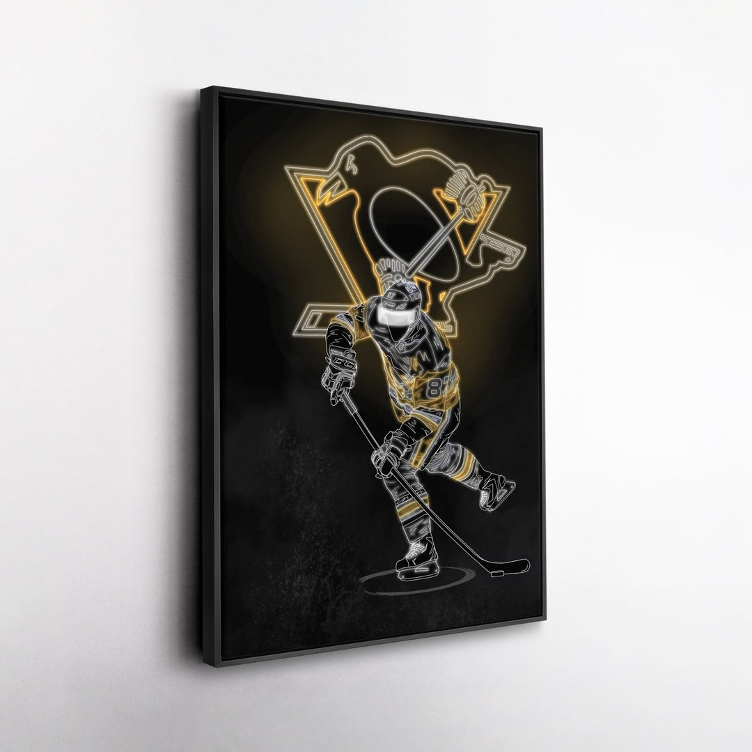 Sidney Crosby Neon Canvas Art | Penguins Wall Decor - CanvasNeon