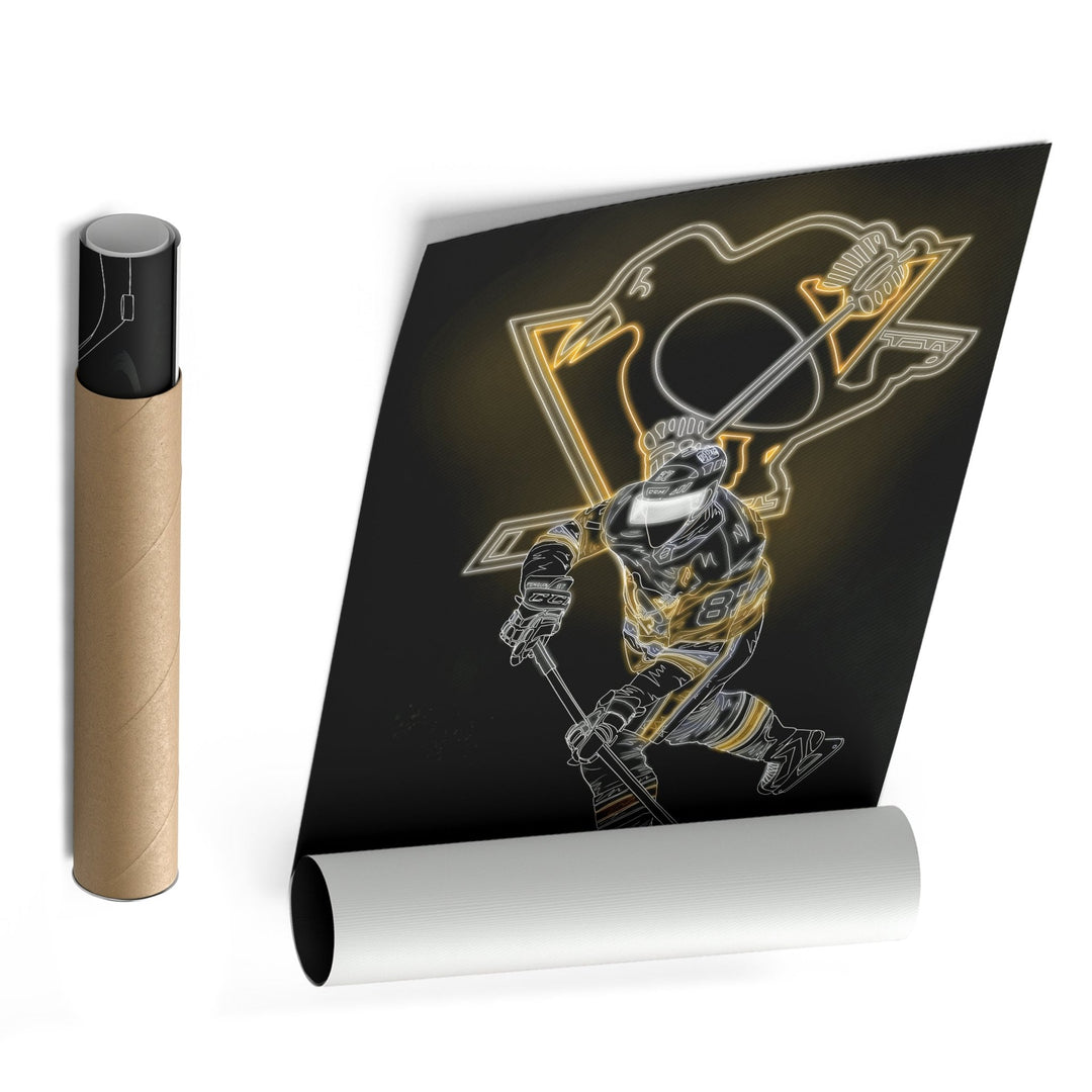 Sidney Crosby Neon Canvas Art | Penguins Wall Decor - CanvasNeon
