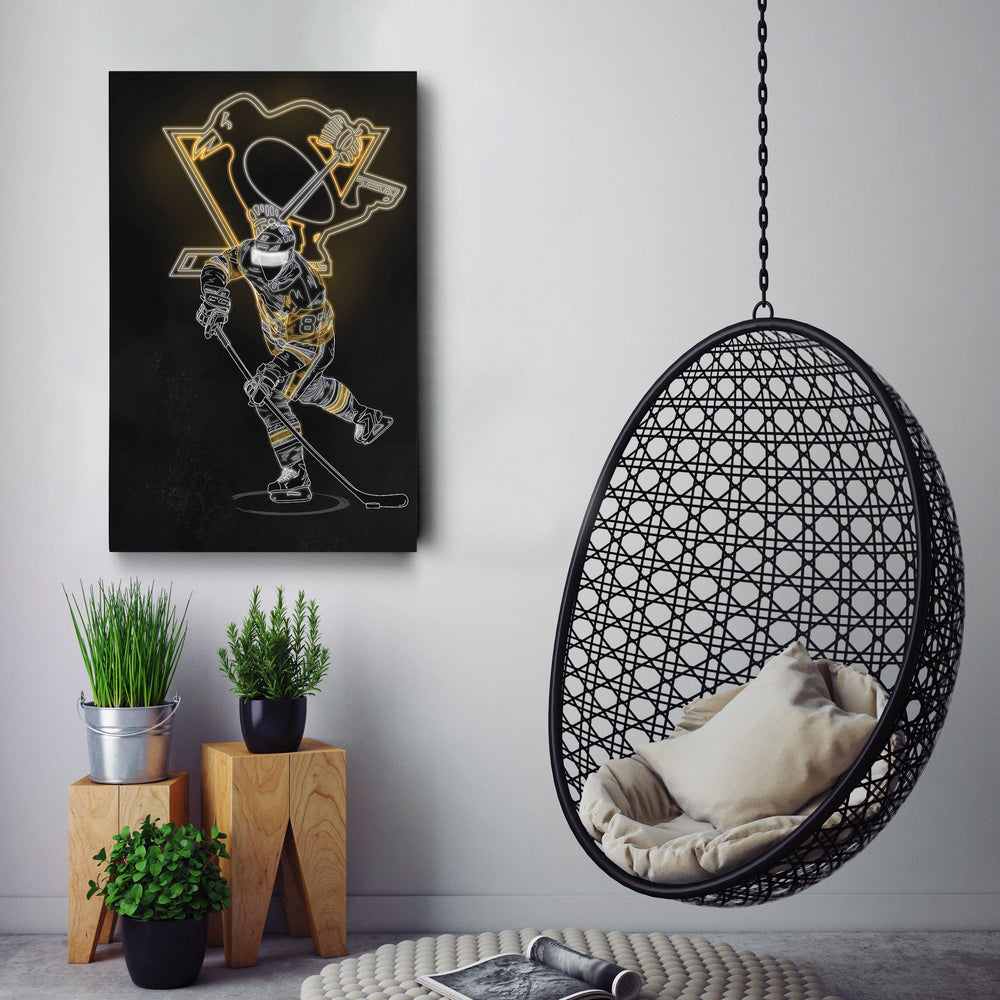 Sidney Crosby Neon Canvas Art | Penguins Wall Decor - CanvasNeon
