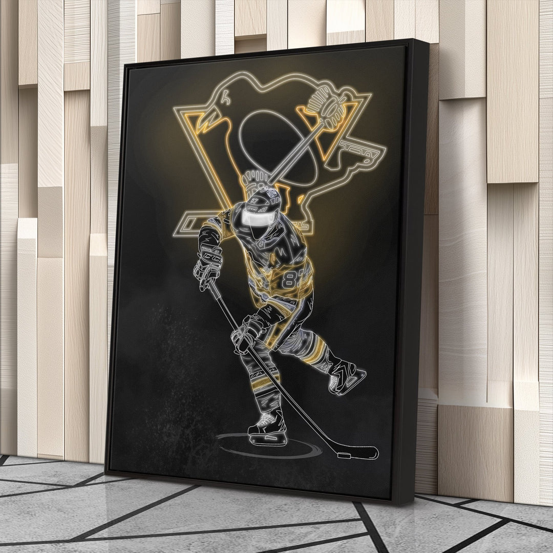 Sidney Crosby Neon Canvas Art | Penguins Wall Decor - CanvasNeon
