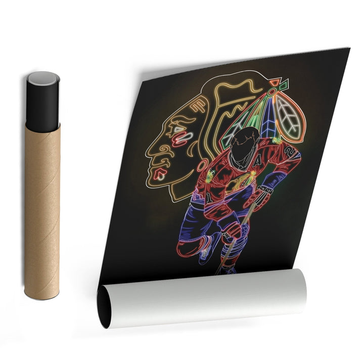 Stan Mikita Neon Canvas Art | Blackhawks Wall Decor - CanvasNeon