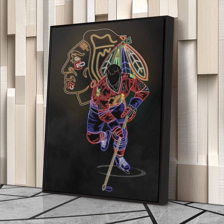 Stan Mikita Neon Canvas Art | Blackhawks Wall Decor - CanvasNeon