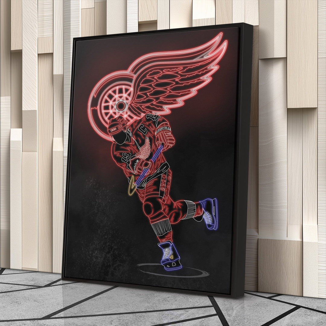 Steve Yzerman Neon Canvas Art | Red Wings Wall Decor - CanvasNeon