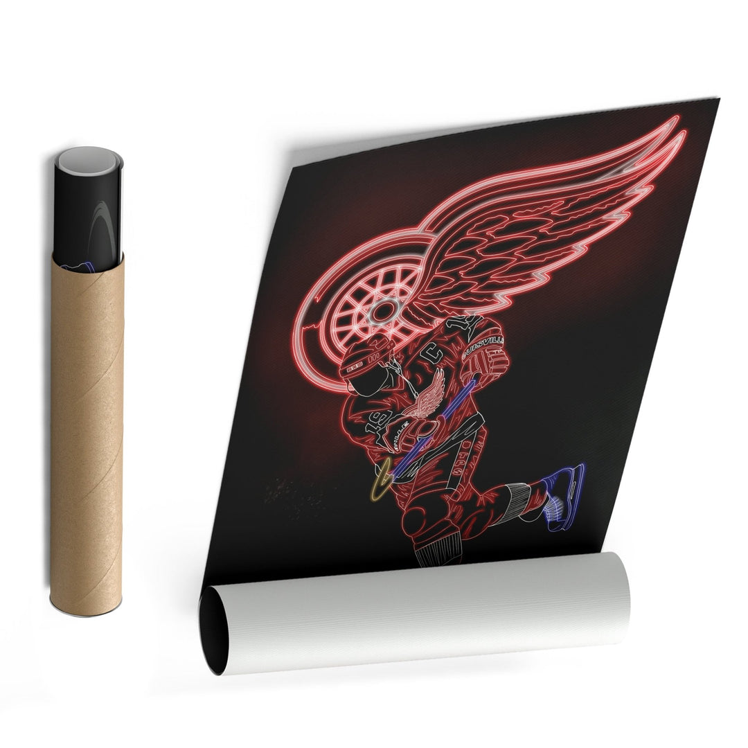 Steve Yzerman Neon Canvas Art | Red Wings Wall Decor - CanvasNeon