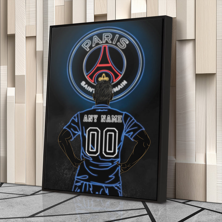 Paris Saint-Germain Personalized Jersey Canvas | Neon Wall Art
