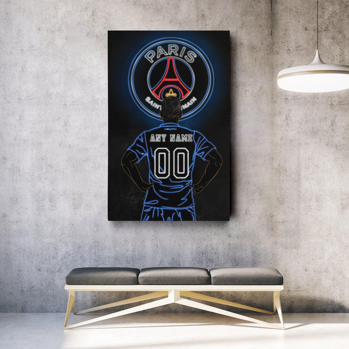Paris Saint-Germain Personalized Jersey Canvas | Neon Wall Art