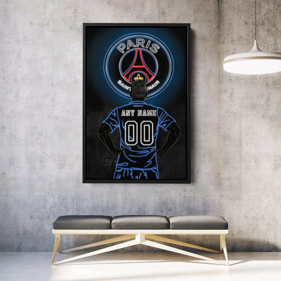 Paris Saint-Germain Personalized Jersey Canvas | Neon Wall Art