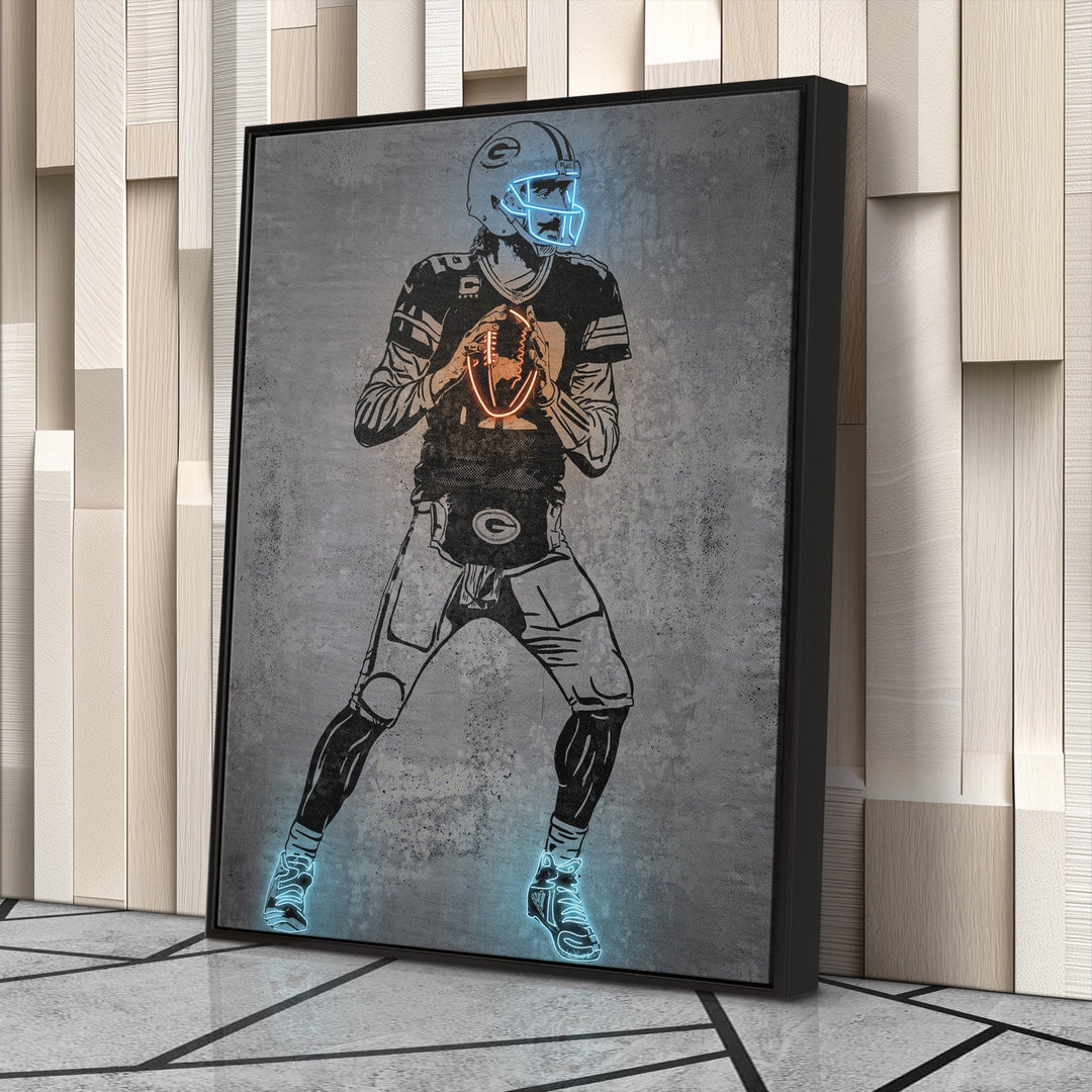 Aaron Rodgers Neon Canvas Art | Modern Wall Decor for Packers Fans - CanvasNeon
