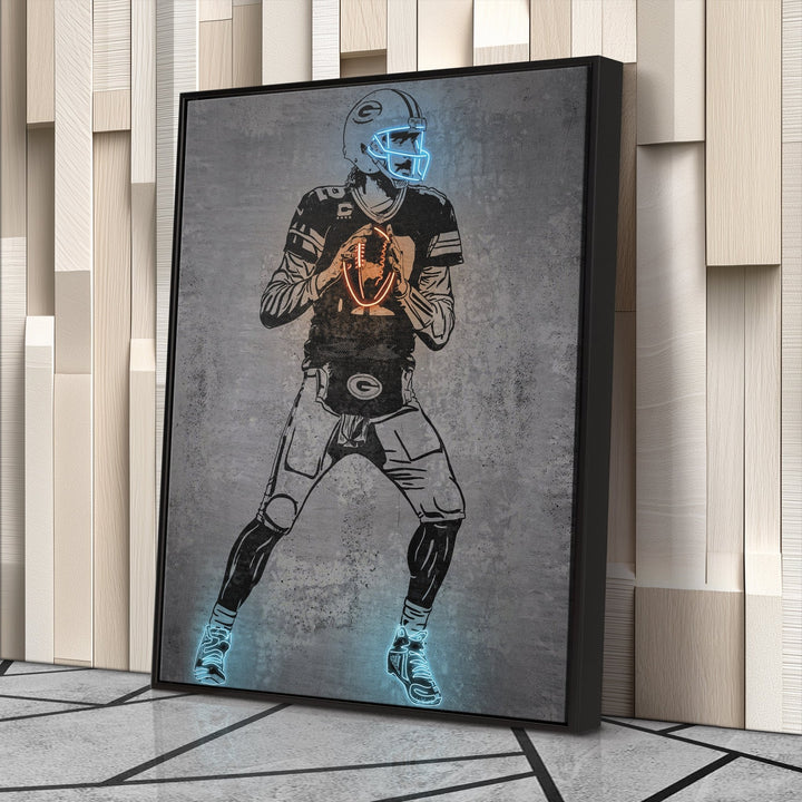 Aaron Rodgers Neon Canvas Art | Modern Wall Decor for Packers Fans - CanvasNeon