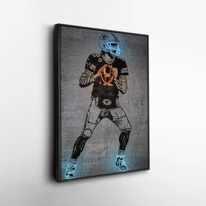 Aaron Rodgers Neon Canvas Art | Modern Wall Decor for Packers Fans - CanvasNeon