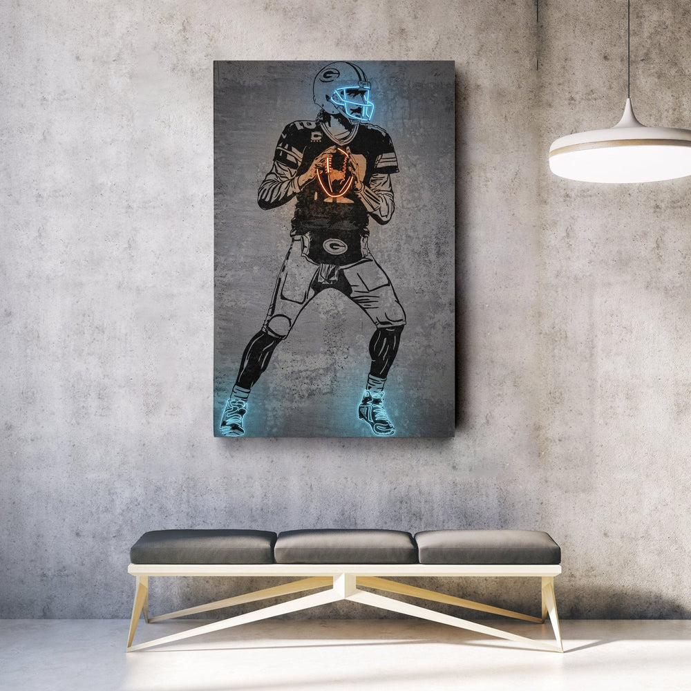 Aaron Rodgers Neon Canvas Art | Modern Wall Decor for Packers Fans - CanvasNeon