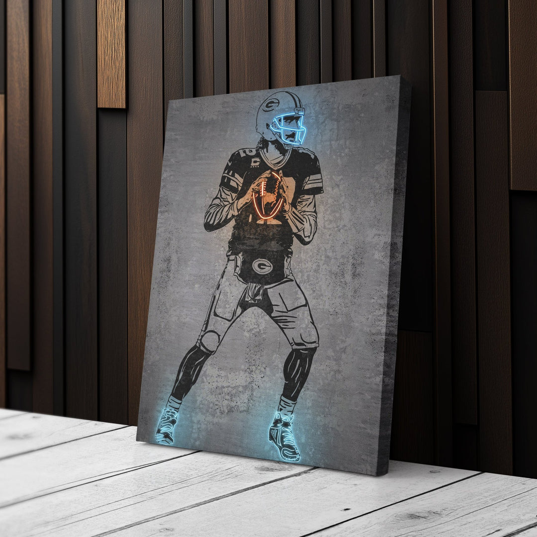 Aaron Rodgers Neon Canvas Art | Modern Wall Decor for Packers Fans - CanvasNeon