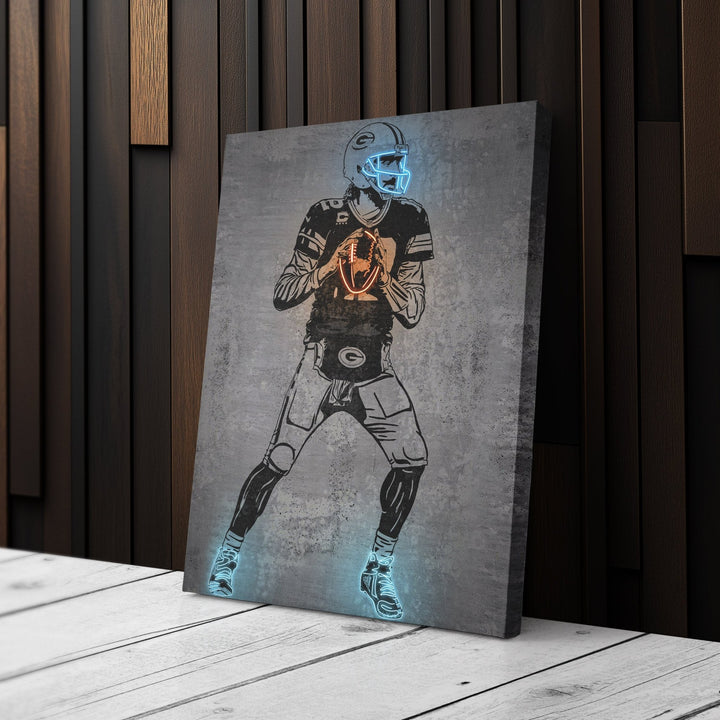 Aaron Rodgers Neon Canvas Art | Modern Wall Decor for Packers Fans - CanvasNeon