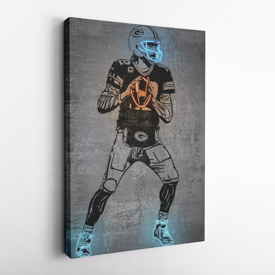Aaron Rodgers Neon Canvas Art | Modern Wall Decor for Packers Fans - CanvasNeon