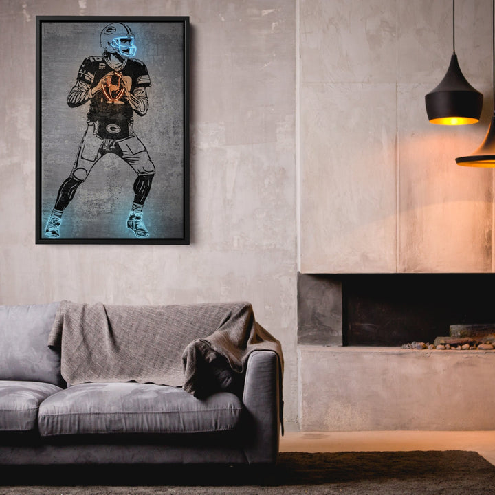 Aaron Rodgers Neon Canvas Art | Modern Wall Decor for Packers Fans - CanvasNeon