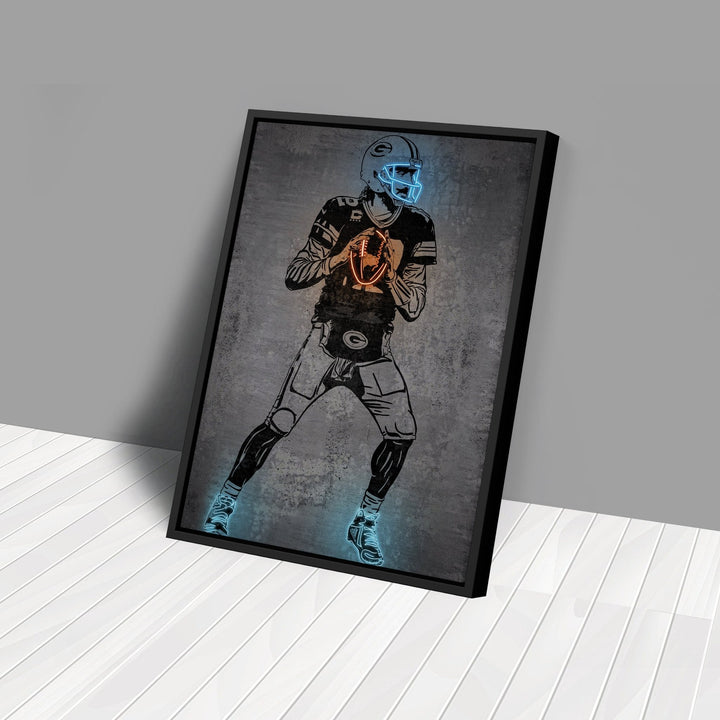 Aaron Rodgers Neon Canvas Art | Modern Wall Decor for Packers Fans - CanvasNeon
