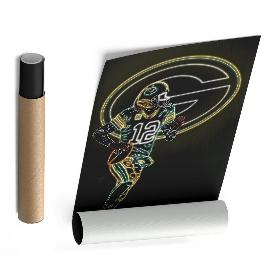 Aaron Rodgers Neon Canvas Art | Packers Wall Decor - CanvasNeon