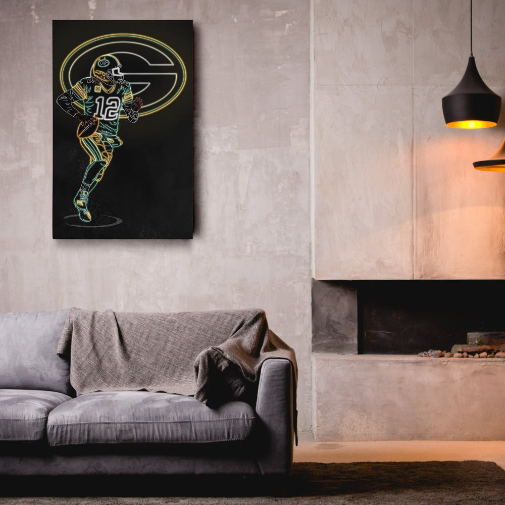 Aaron Rodgers Neon Canvas Art | Packers Wall Decor - CanvasNeon