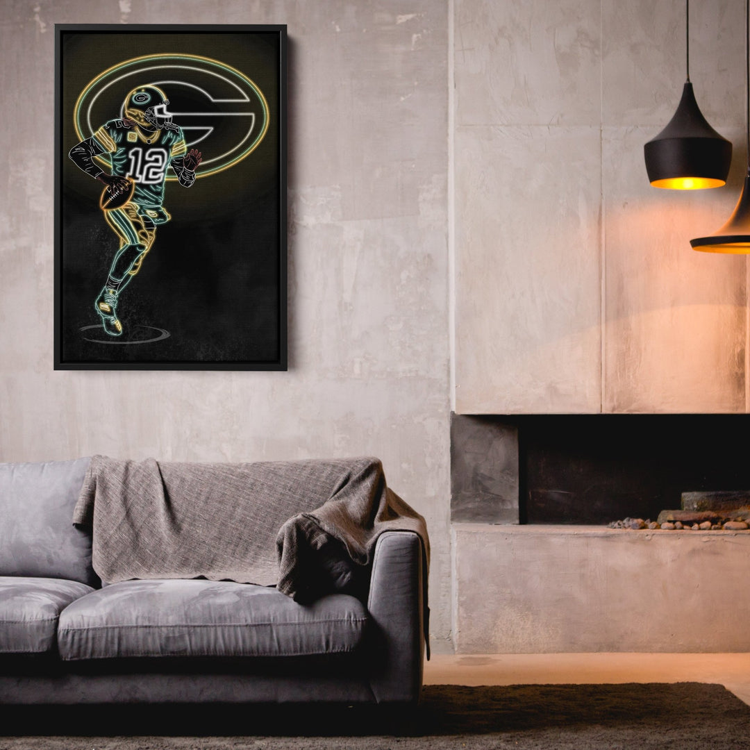Aaron Rodgers Neon Canvas Art | Packers Wall Decor - CanvasNeon