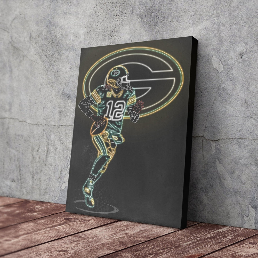 Aaron Rodgers Neon Canvas Art | Packers Wall Decor - CanvasNeon