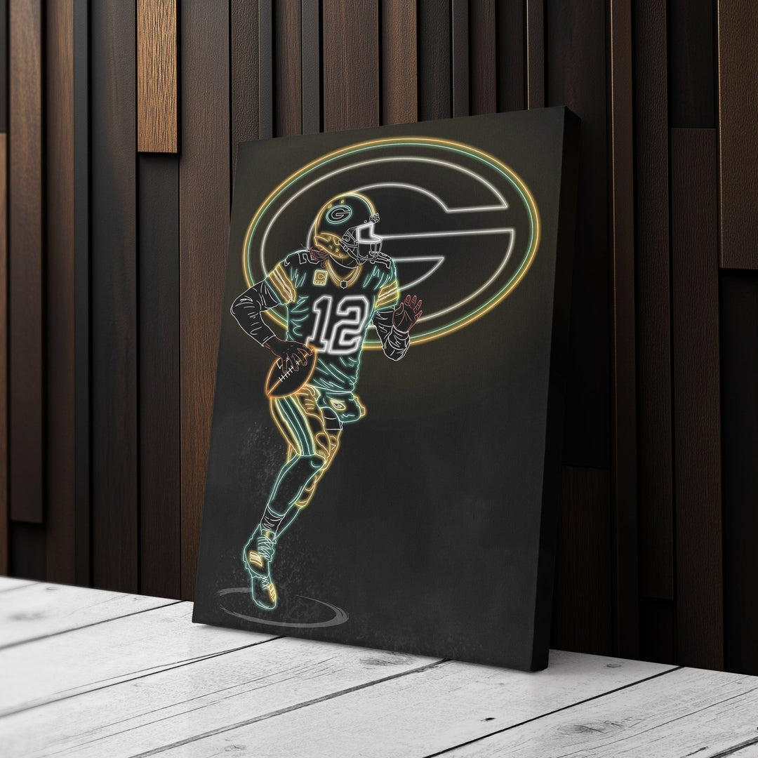 Aaron Rodgers Neon Canvas Art | Packers Wall Decor - CanvasNeon