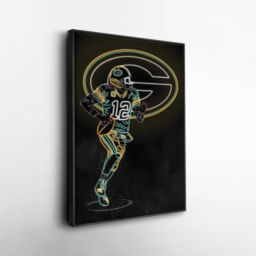 Aaron Rodgers Neon Canvas Art | Packers Wall Decor - CanvasNeon
