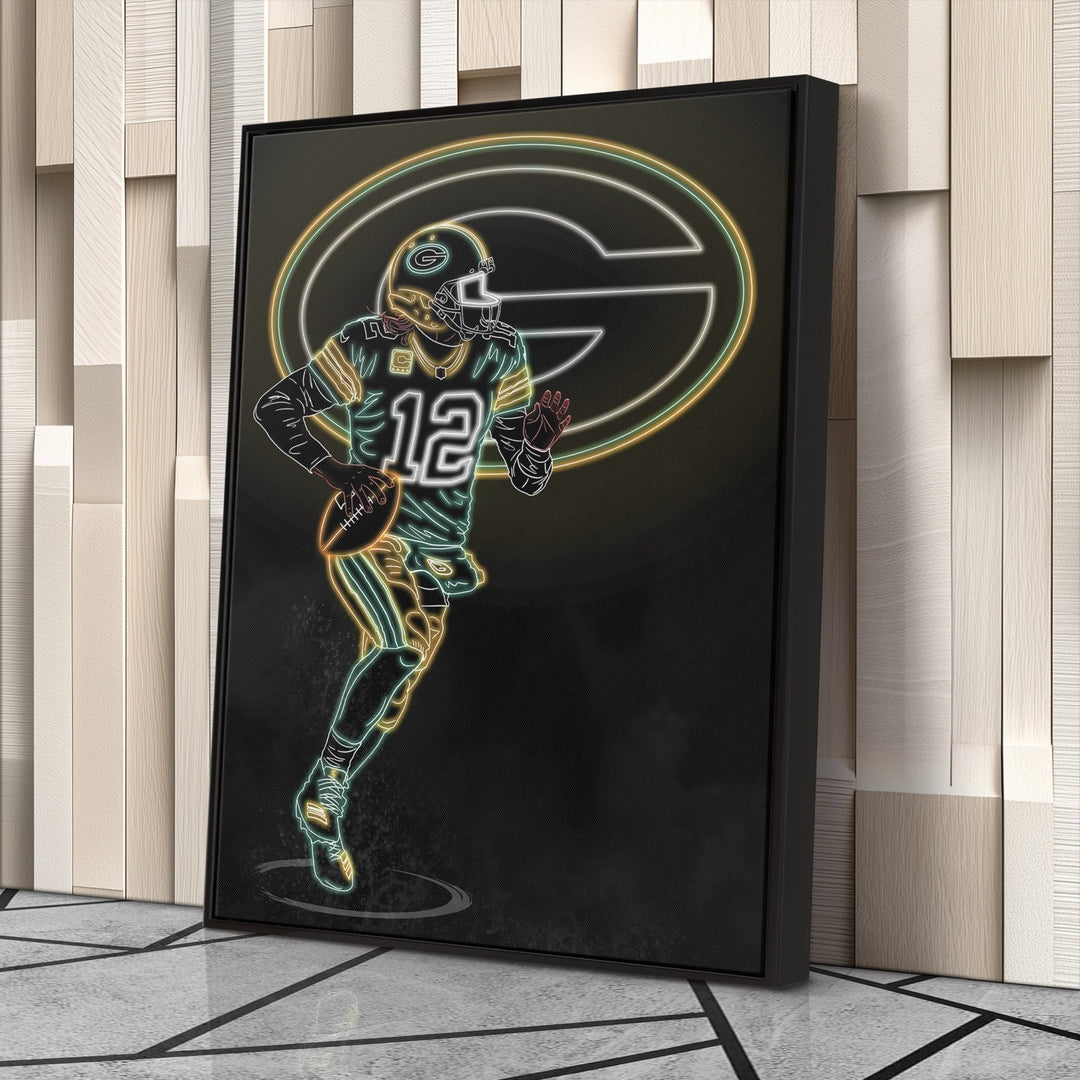 Aaron Rodgers Neon Canvas Art | Packers Wall Decor - CanvasNeon