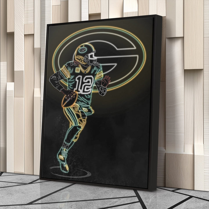 Aaron Rodgers Neon Canvas Art | Packers Wall Decor - CanvasNeon