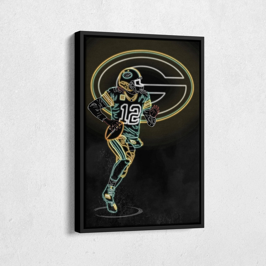Aaron Rodgers Neon Canvas Art | Packers Wall Decor - CanvasNeon
