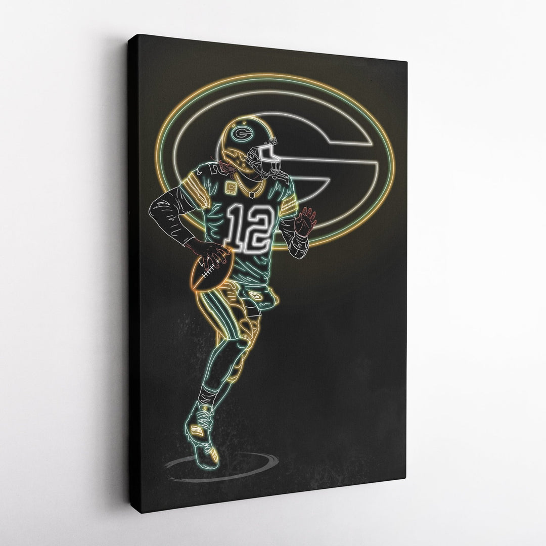 Aaron Rodgers Neon Canvas Art | Packers Wall Decor - CanvasNeon