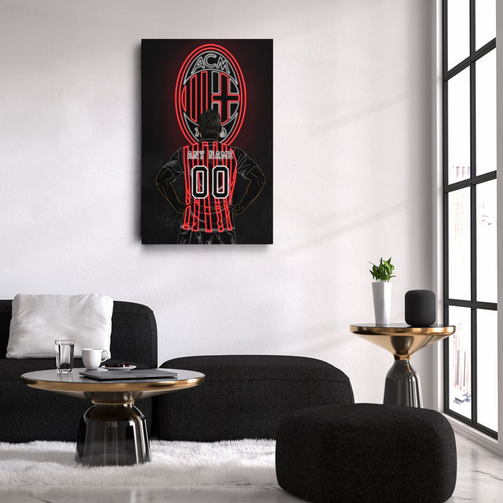 AC Milan Personalized Jersey Canvas | Neon Wall Art - CanvasNeon